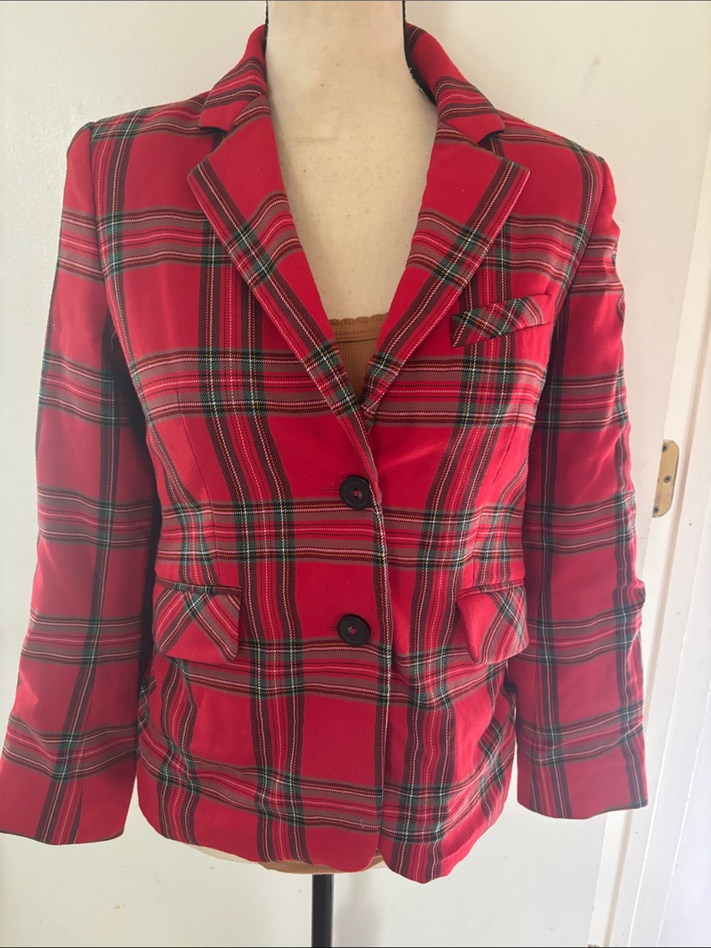 Tara Jarmon Sz 36 Virginie red plaid blazer top